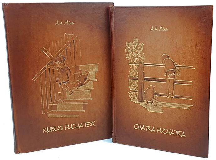 Kubuś Puchatek oraz Chatka Puchatka A.A. Milne'a, czyli zestaw ekskluzywnych książek w skórzanej oprawie.
